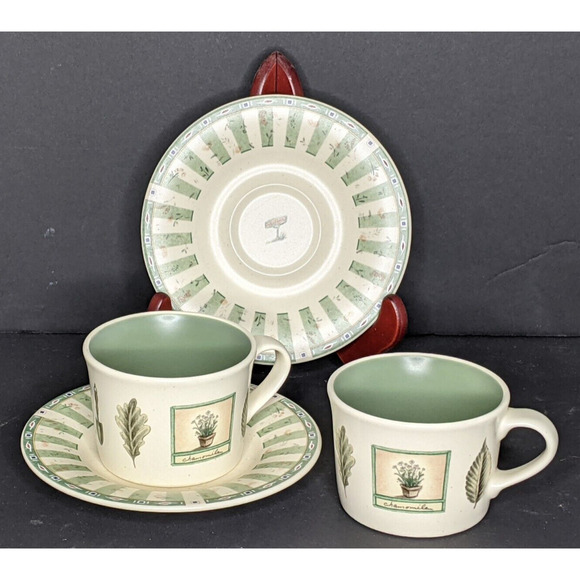 Pfaltzgraff Naturewood Cup and Saucer SET OF 2 Garden Herb Birdhouse 8 oz ea - Picture 10 of 10